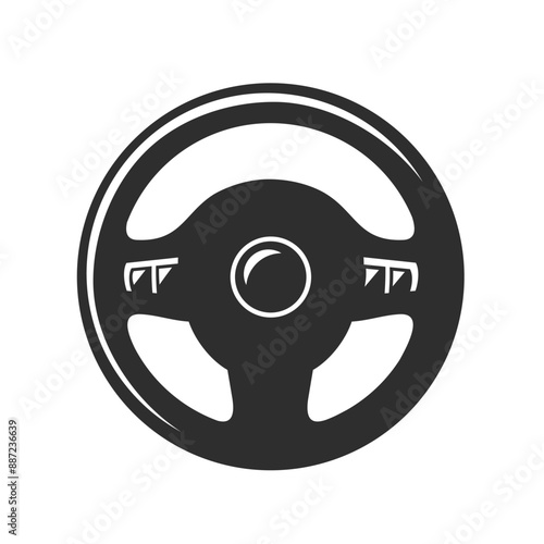 Car steering wheel silhouette on white background