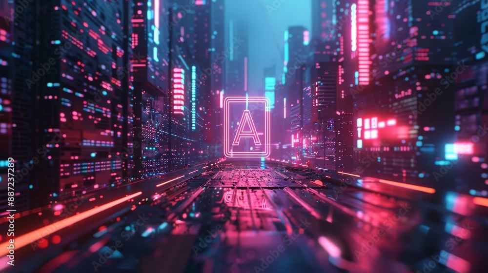 A vibrant background with a 3D A symbol made of glowing neon lines A vibrant background with a 3D A symbol made of glowing neon lines