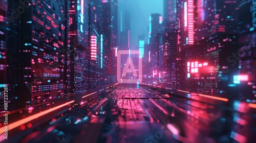 A vibrant background with a 3D A symbol made of glowing neon lines