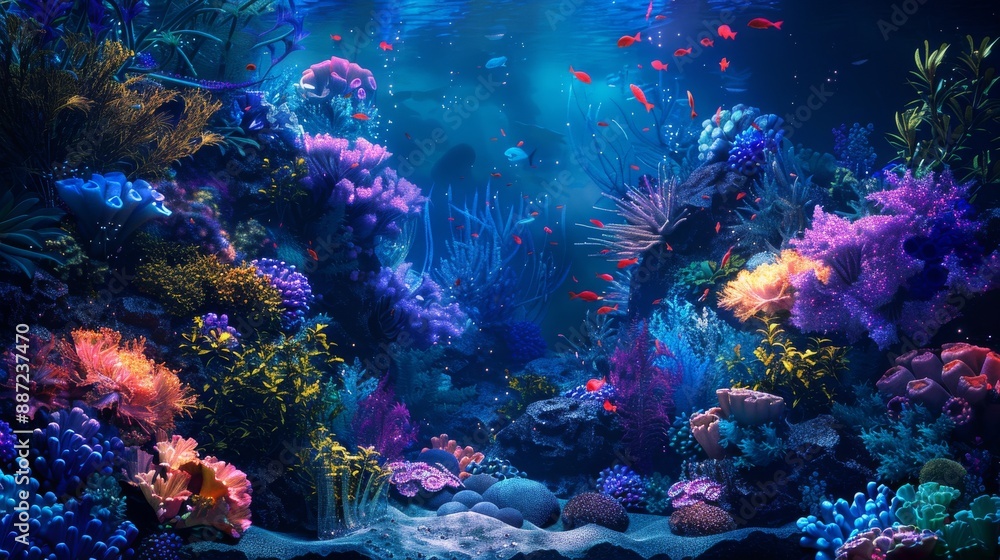 Naklejka premium A whimsical fantasy aquarium, mythical sea creatures