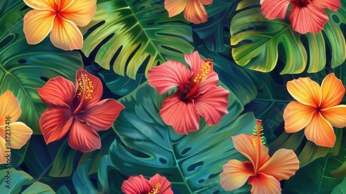 Vibrant Hawaiian Hibiscus Blooms. Tropical paradise concept