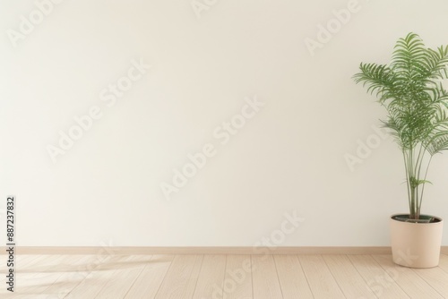 Empty wall with plant on a pot mockup