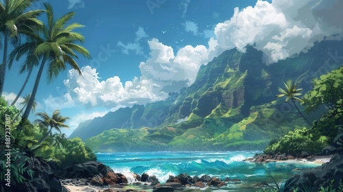 Tropical Paradise. Beautiful Hawaiian landscape