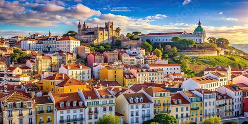 Colorful of Lisbon cityscape with iconic landmarks and vibrant streets, Lisbon, Portugal, s, colorful, cityscape