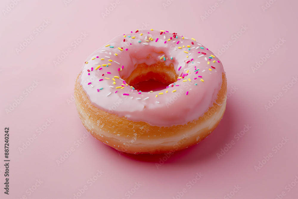 Donut with sprinkles on pink background