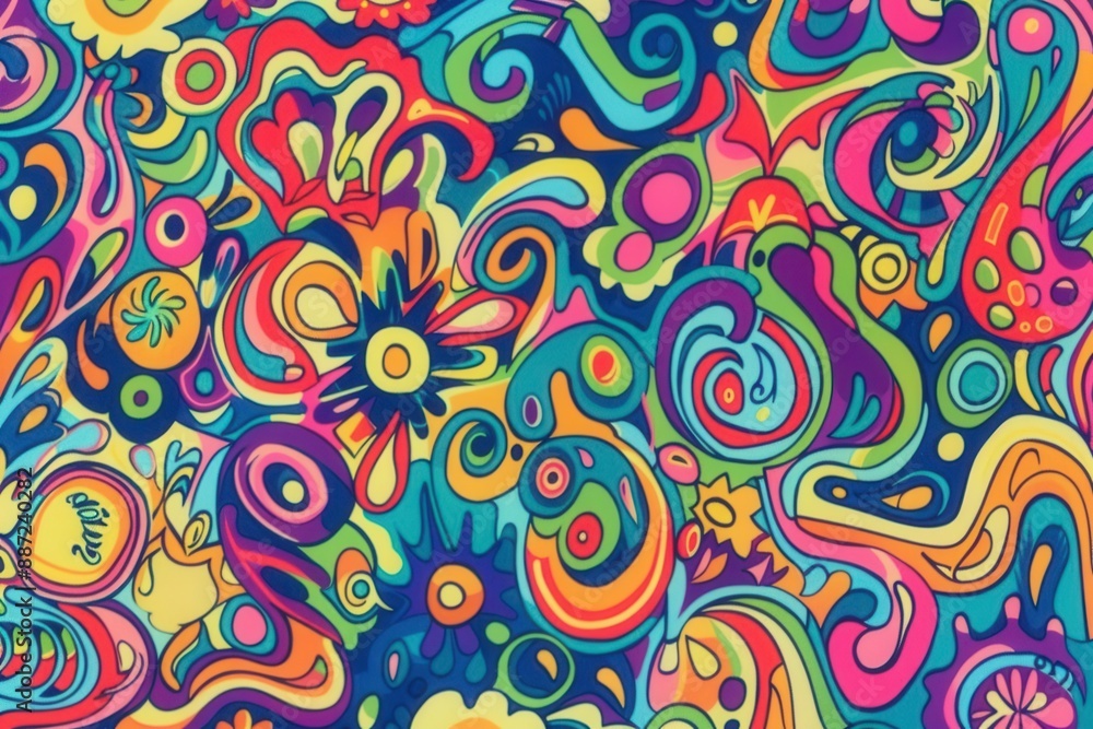 Obraz premium Psychedelic Rainbow Swirls. Vibrant and colorful swirl pattern with a retro vibe