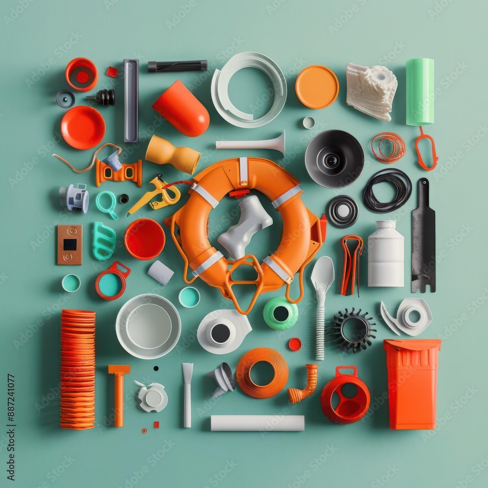 Obraz premium Visual representation of recycled materials in manufacturing, sustainability, circular economy