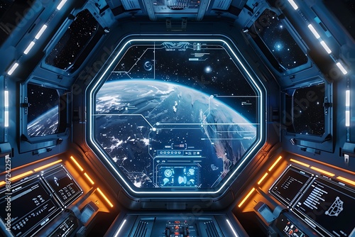 Wallpaper Mural Futuristic spaceship interior with view of Earth. Torontodigital.ca