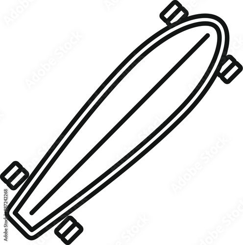 This black and white icon of a longboard skateboard is perfect for projects related to skateboarding, longboarding, and extreme sports