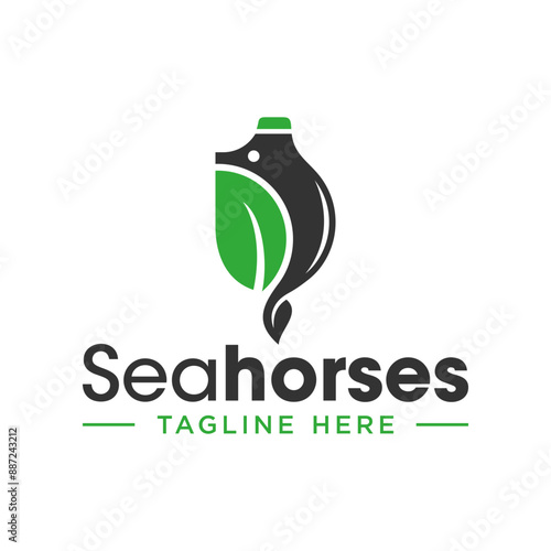 seahorse leaf illustration logo