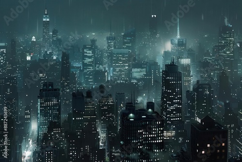Urban Jungle. Gotham Cityscape at Night concept