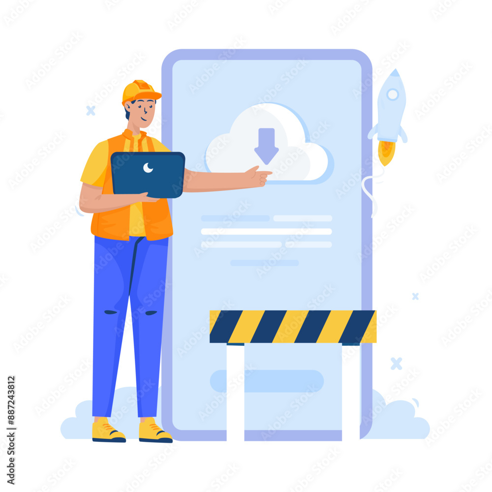 Downloading mobile app software updates vector illustration Downloading mobile app software updates vector illustration