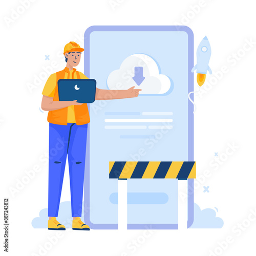 Downloading mobile app software updates vector illustration
