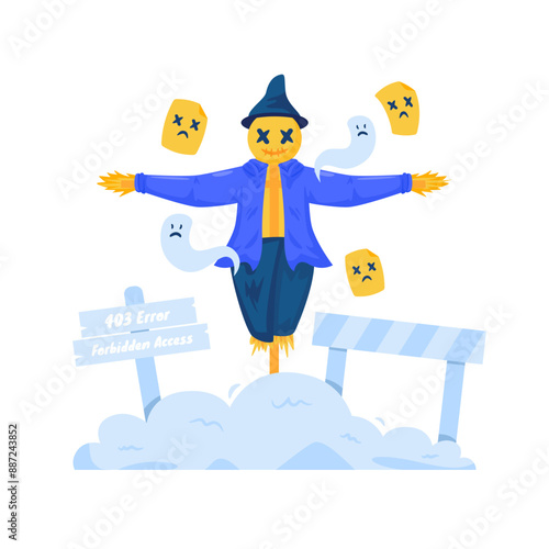 Forbidden access with blocking scarecrow character vector illustration