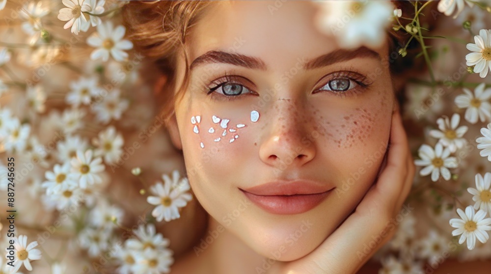 Close-Up Portrait of a Woman with Daisies Close-Up Portrait of a Woman with Daisies
