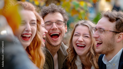 friends laughing together, capturing genuine happiness.