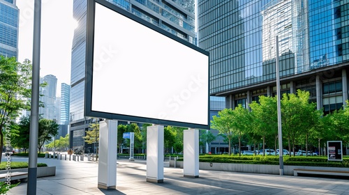 Urban outdoor area featuring a tall, white billboard.