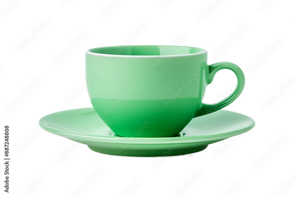 Green Cup with Saucer On PNG Background Green Cup with Saucer On PNG Background