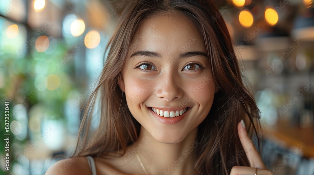 Smiling Woman in a Cafe