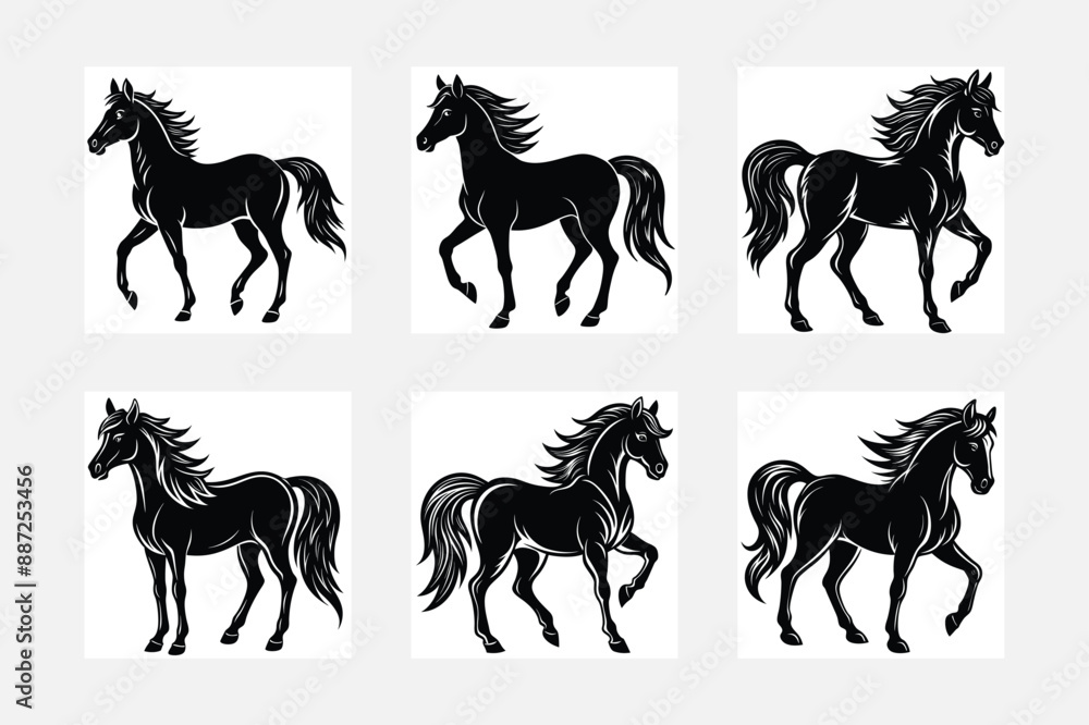 Fototapeta premium Set horses silhouettes collection