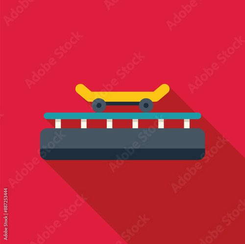 Minimalist flat design illustration of a skateboard on an airport baggage claim carousel