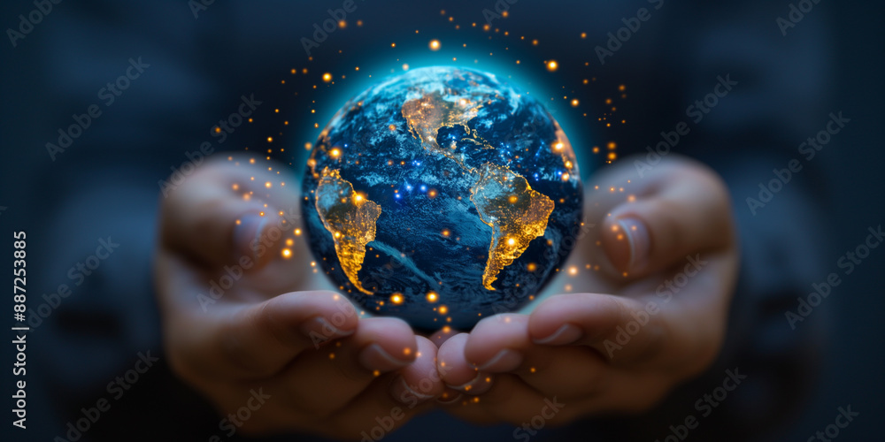 Fototapeta premium hand holding earth globe