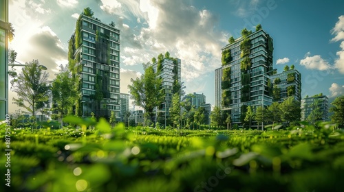 Modern Eco-Friendly Cityscape with Green Buildings