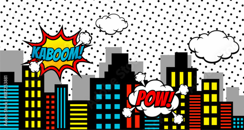 Comic Book City Background Isolated On pop art Background. Vector Illustration In Flat Style.