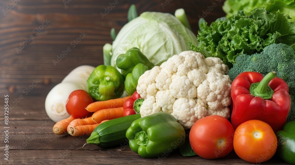 Assorted fresh vegetables on wooden table Assorted fresh vegetables on wooden table