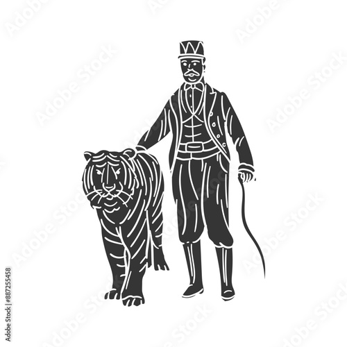 Circus Tamer Icon Silhouette Illustration. Lion taming Vector Graphic Pictogram Symbol Clip Art. Doodle Sketch Black Sign.
