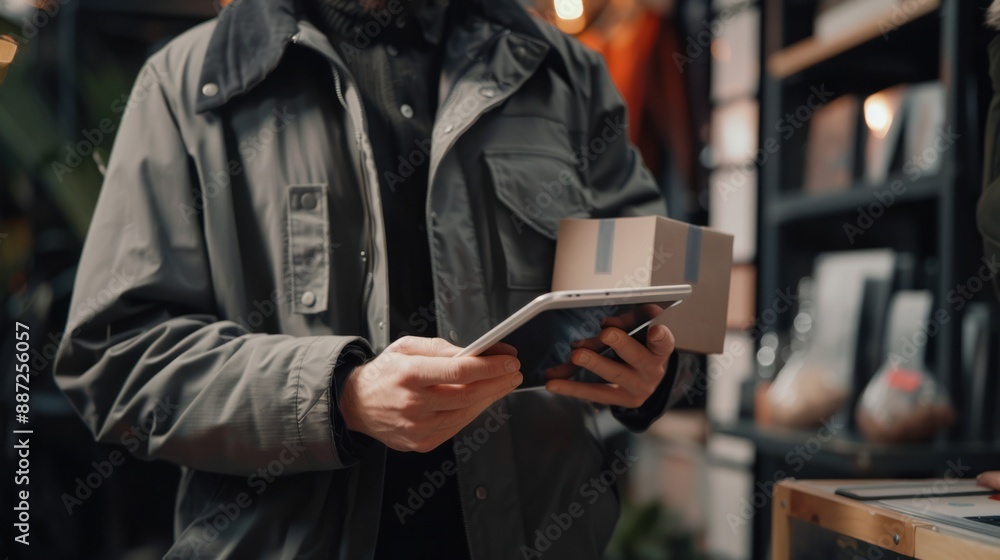 Delivery Person Using a Tablet for Inventory Management Delivery Person Using a Tablet for Inventory Management