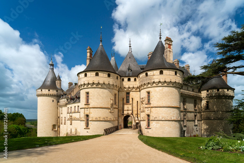 View of the Chateau Chaumont-sur-Loire, a medieval castle on the banks of the Loire, between the towns of Amboise and Blois on a sunny summer day, Loir-et-Cher, France