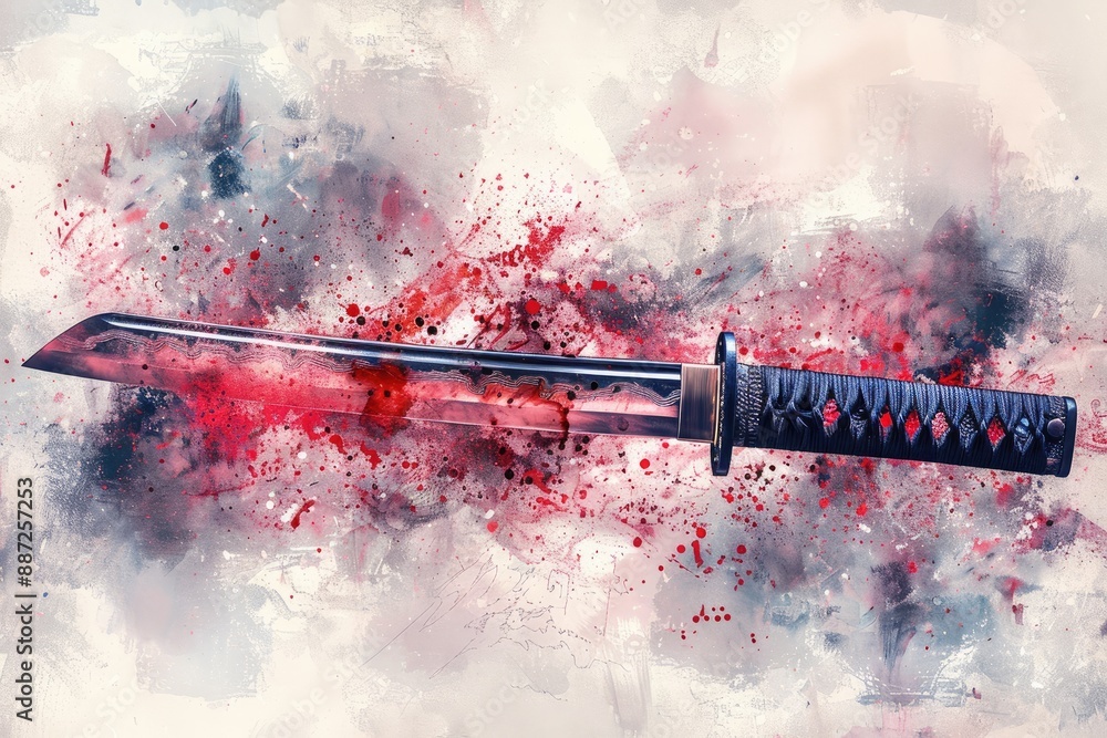 Katana with Intricate Blade Patterns Watercolor Style Katana with Intricate Blade Patterns Watercolor Style