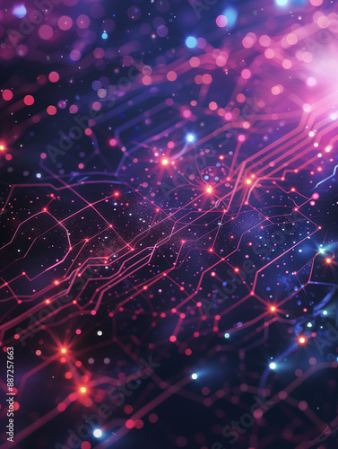 Glowing Pink and Purple Digital Circuitry