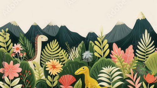 Artistic illustration of evolution showcasing diversity of flora and fauna, evolutionary, biological variety