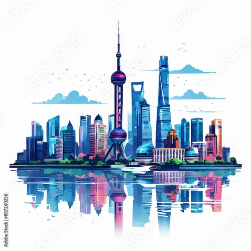 the ai generated image, Shanghai skyline, Panoramic view of shanghai