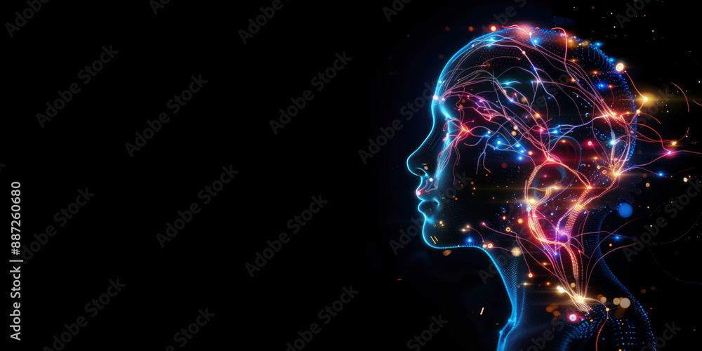 3d render of glowing digital human head with neural connections on dark background, artificial intelligence concept 3d render of glowing digital human head with neural connections on dark background, artificial intelligence concept
