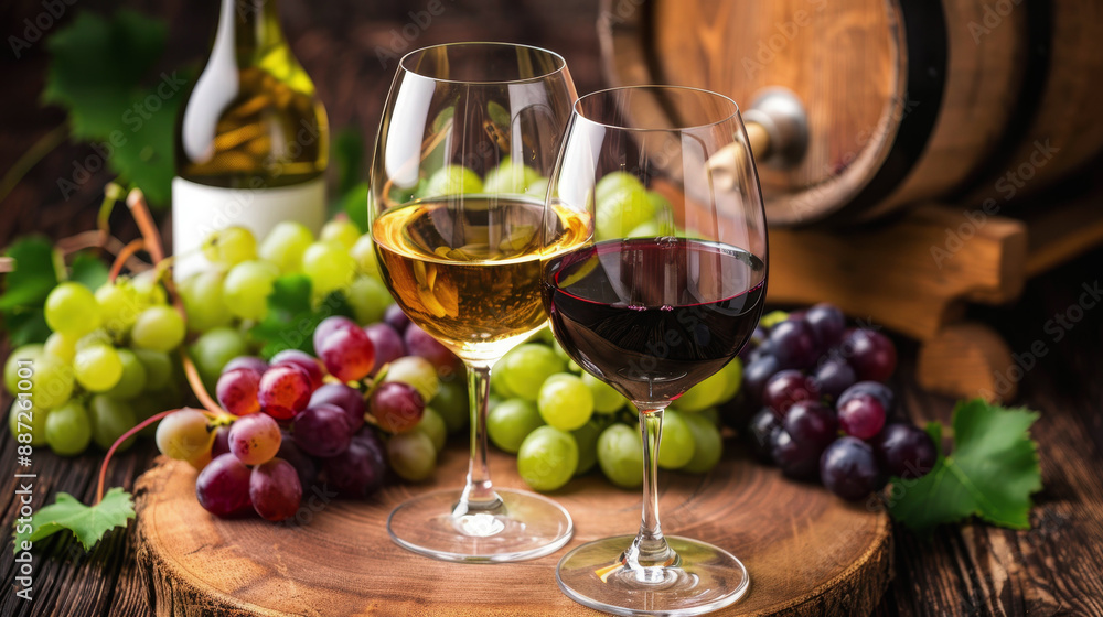 Obraz premium a glass of wine, a bottle of wine and grapes. Wine day