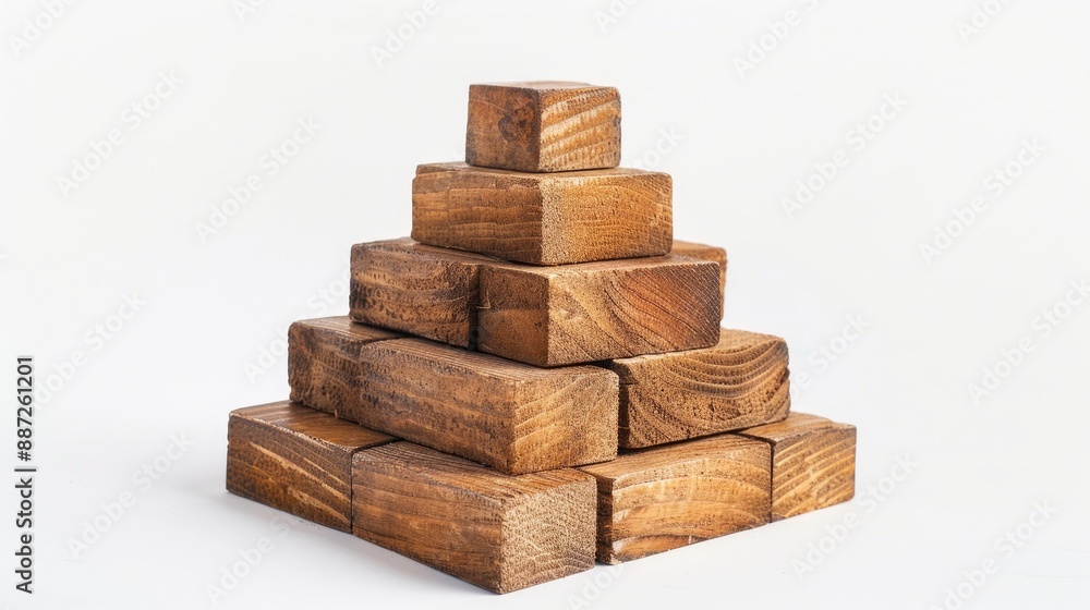 Fototapeta premium Wooden cube pyramid with empty space on white background