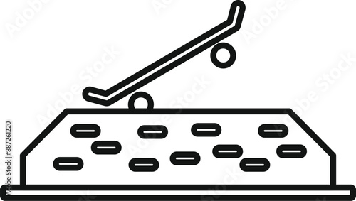 Simple line drawing of a seesaw balancing on wheels, perfect for representing skate parks and urban recreation