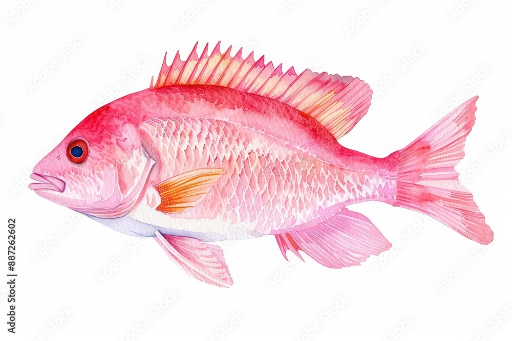 Fototapeta premium A snapper with vibrant watercolor hues isolate on white background