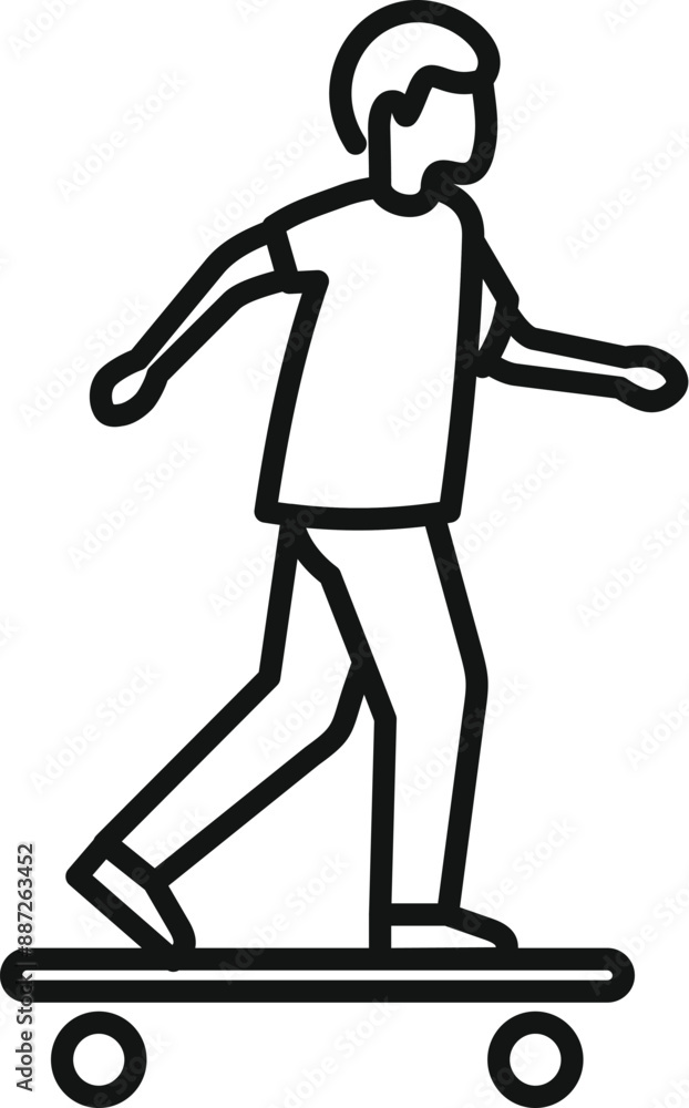 Line drawing of a young urban man riding and balancing on a longboard skateboard Line drawing of a young urban man riding and balancing on a longboard skateboard