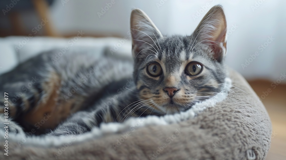 Naklejka premium Cute cat lying in pet bed at home : Generative AI