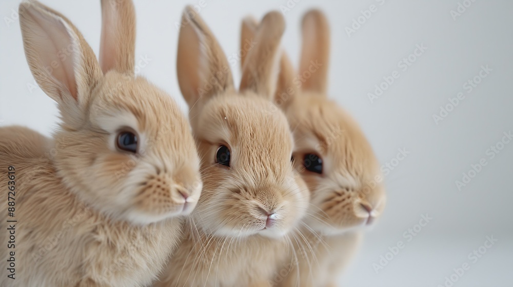 Fototapeta premium Three little rabbits isolated on a white background : Generative AI