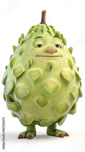 A 4D cartoon cherimoya with a dreamy expression lo 72 2910 fruit, food, green, isolated, fresh, healthy, white, organic, vegetable, nature, tropical, bergamot, raw, lime, plant, apple, ingredient, cus photo