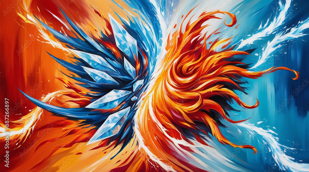 Abstract Clash of Fire and Ice Elements: Heat vs Cold Concept
Abstract Clash of Fire and Ice Elements: Heat vs Cold Concept
