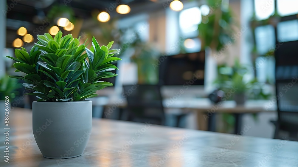 Clean modern office interior with computers and plants : Generative AI Clean modern office interior with computers and plants : Generative AI