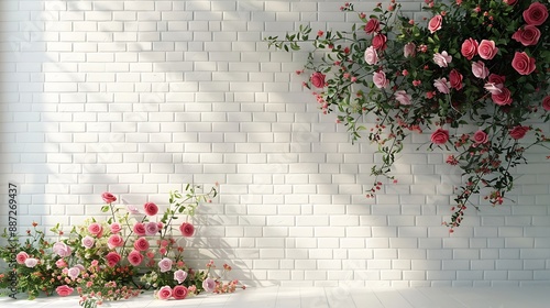 Tipuana Tipu also called Rosewood Floral Arrangement in front of white brick wall : Generative AI photo