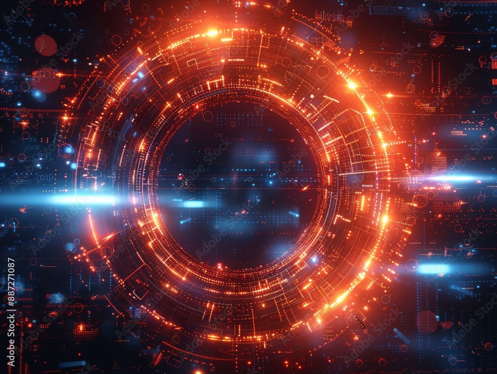Obraz premium An abst5ract technology background with a huge lit up circle in the sky.