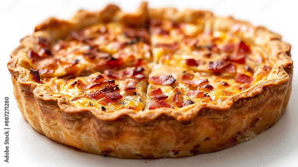 Traditional french pie Quiche lorraine isolated on the white background : Generative AI Traditional french pie Quiche lorraine isolated on the white background : Generative AI